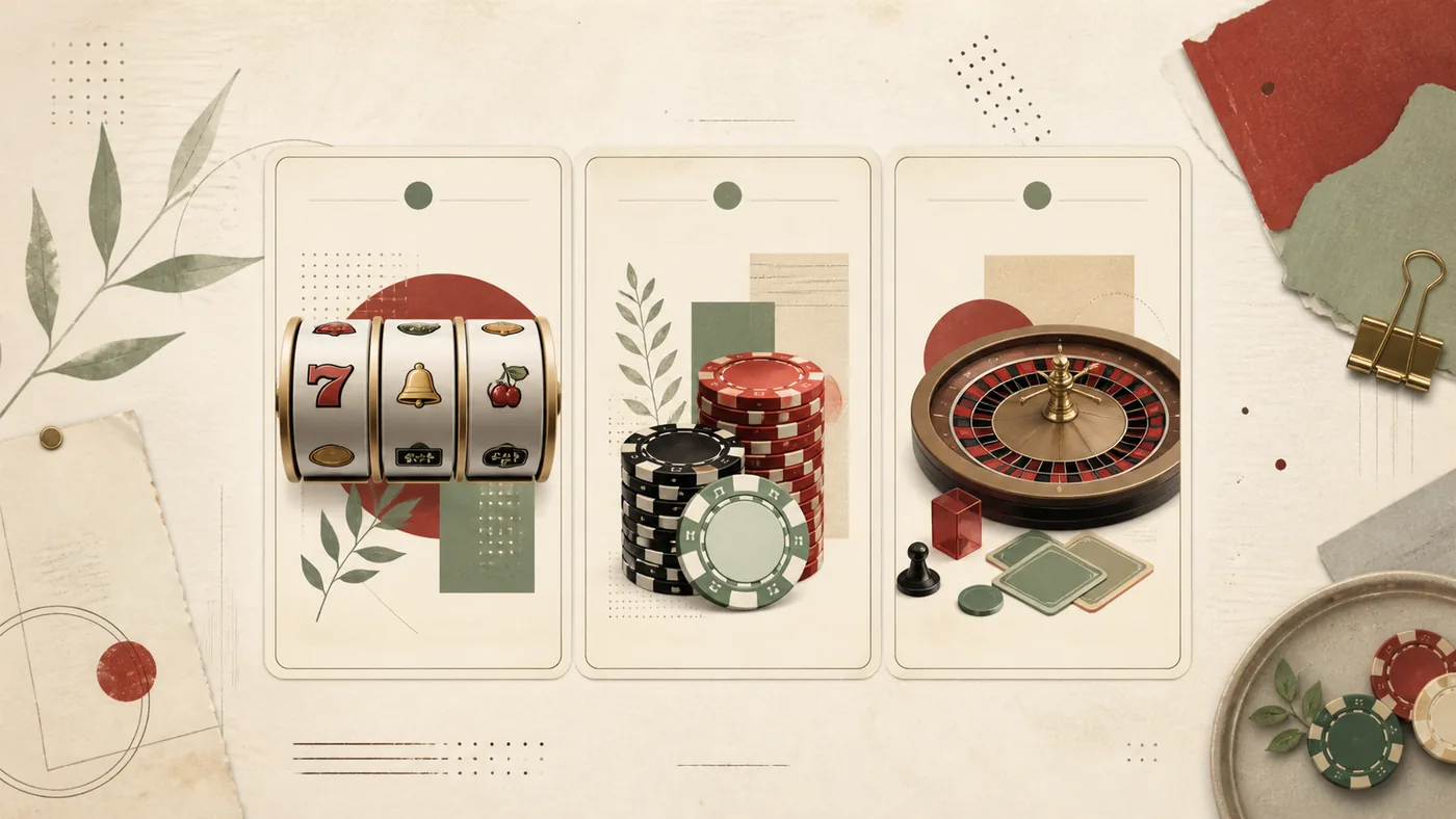 Quadro ilustrativo com categorias de cassino observadas